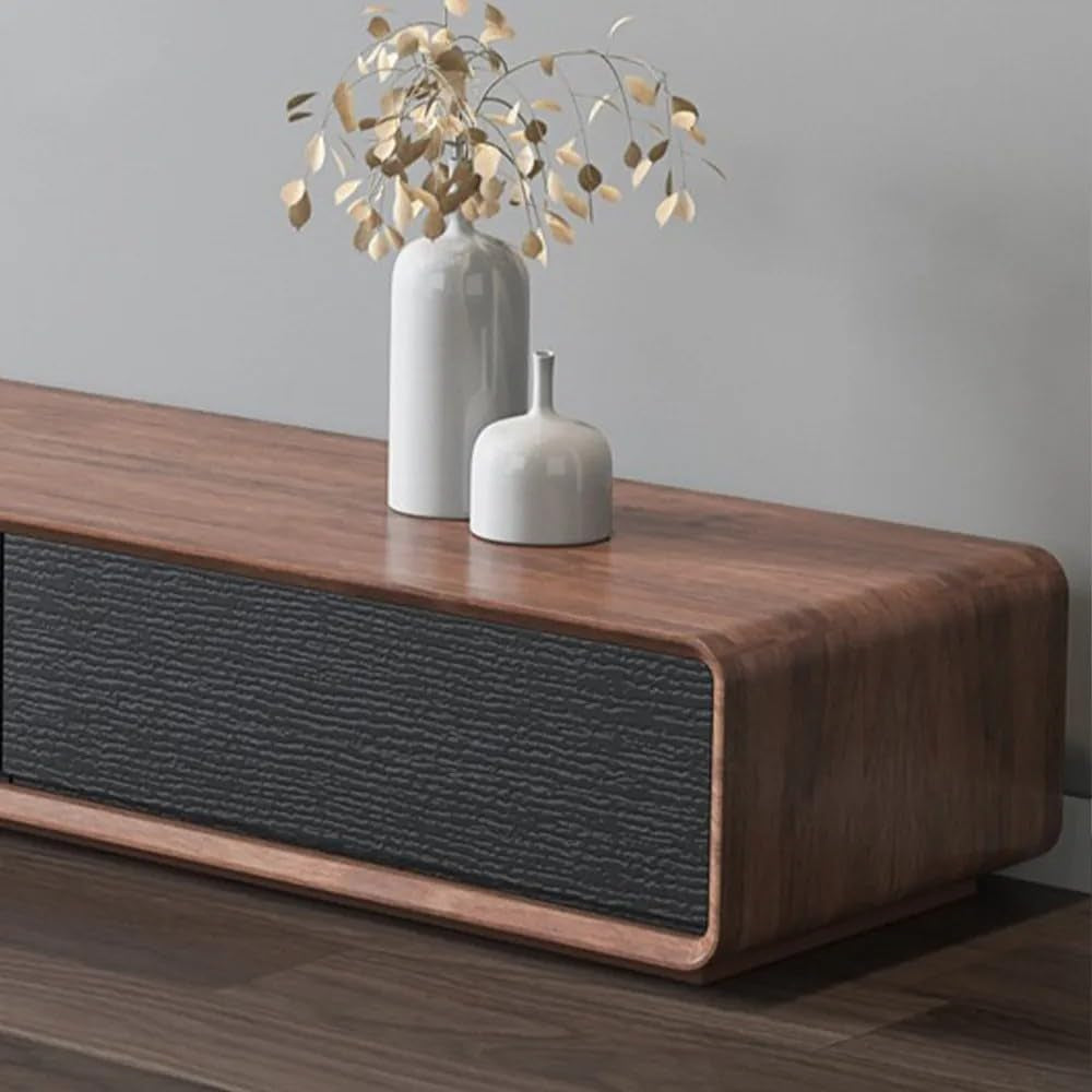 Modern TV Stand 78.74", Media Console with 4 Drawers, Soild Wood Entertainment Center for 65/70/75 Inch TV Fully-Assembled Black & Walnut Veneer (TV Stand Only)-2