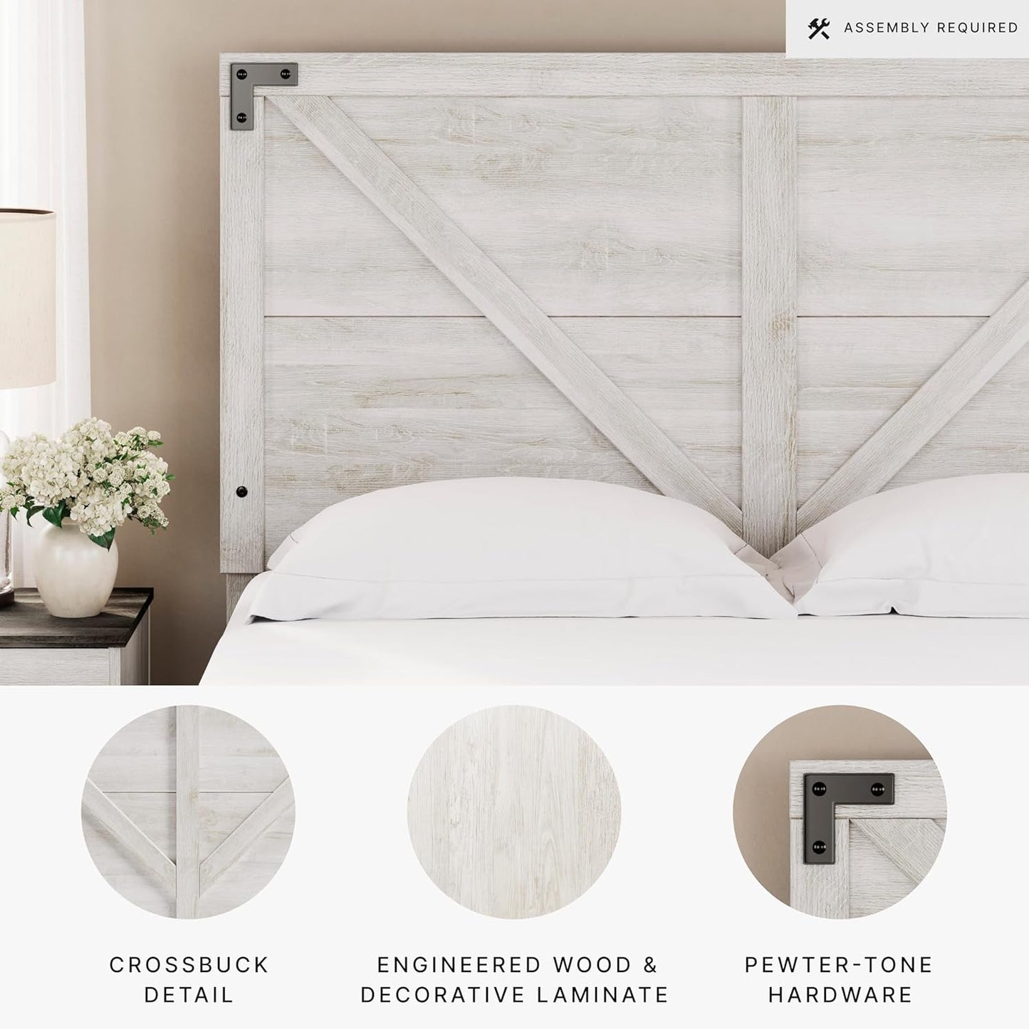 Modern Farmhouse Queen Headboard with Crossbuck Styling-3