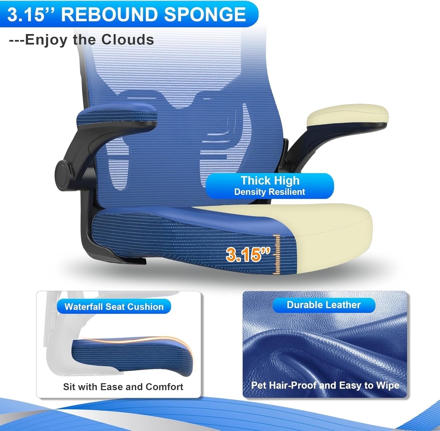 Office Chair, High Back Desk Chair Adjustable Height and Ergonomic Design Home Office Computer Chair Executive Lumbar Support Padded Flip-Up Armrest Swivel Task Chair-3