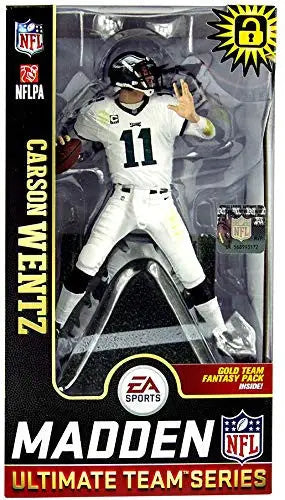 Action figure of Carson Wentz in white jersey, Ultimate Team Philadelphia Eagles