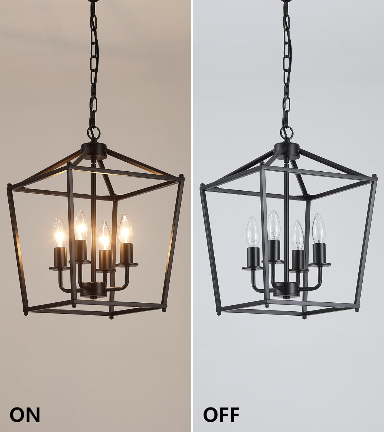 UL Listed Black Industrial 4 Light Lantern Chandelier Ceiling Light Fixtures Farmhouse Metal Cage Rustic Geometric Pendant Light for Kitchen Island Entryway Dining Room Stairs and Hallway-4