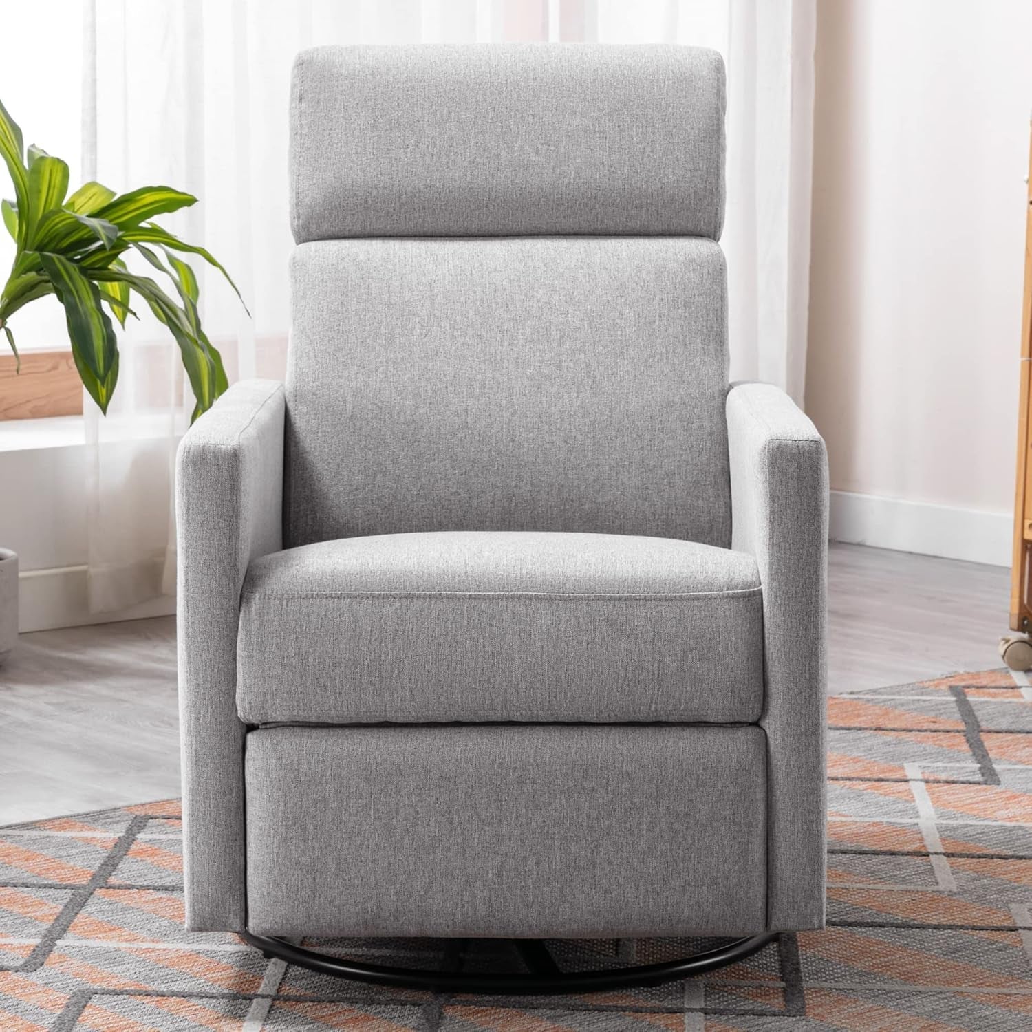 Modern Upholstered Manual Swivel Recliner Chair W/Headsupport Adjustable Nursery Glider Rocker for Living Room, Bedroom Gray-2