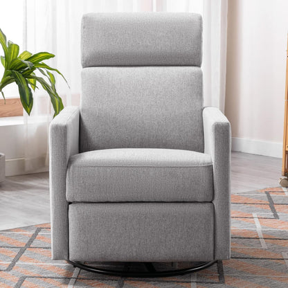 Modern Upholstered Manual Swivel Recliner Chair W/Headsupport Adjustable Nursery Glider Rocker for Living Room, Bedroom Gray-2