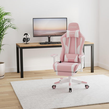 Gaming Chair with Footrest Speakers Video Game Chair Bluetooth Music Heavy Duty Ergonomic Computer Office Desk Chair (Pink)-1