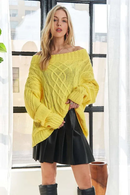 ADORA  Cable Knit Off Shoulder Sweater