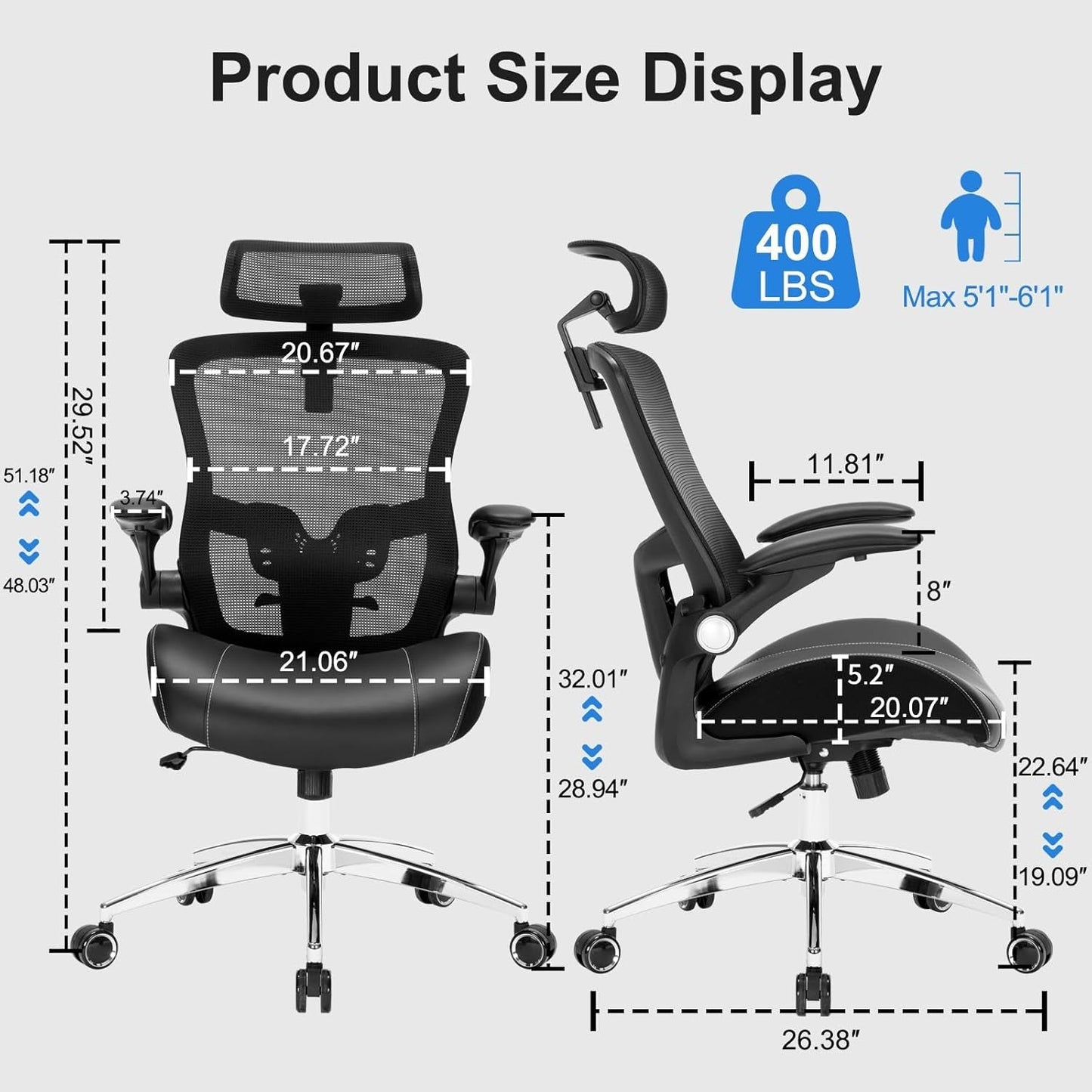 Big and Tall Office Chair, 400Lbs Heavy Duty Ergonomic Desk Chair with Soft 3D Modeling Foam Cushion Home Office Desk Chairs with Adjustable Headrest Seat Height Executive Computer Task Chair-2