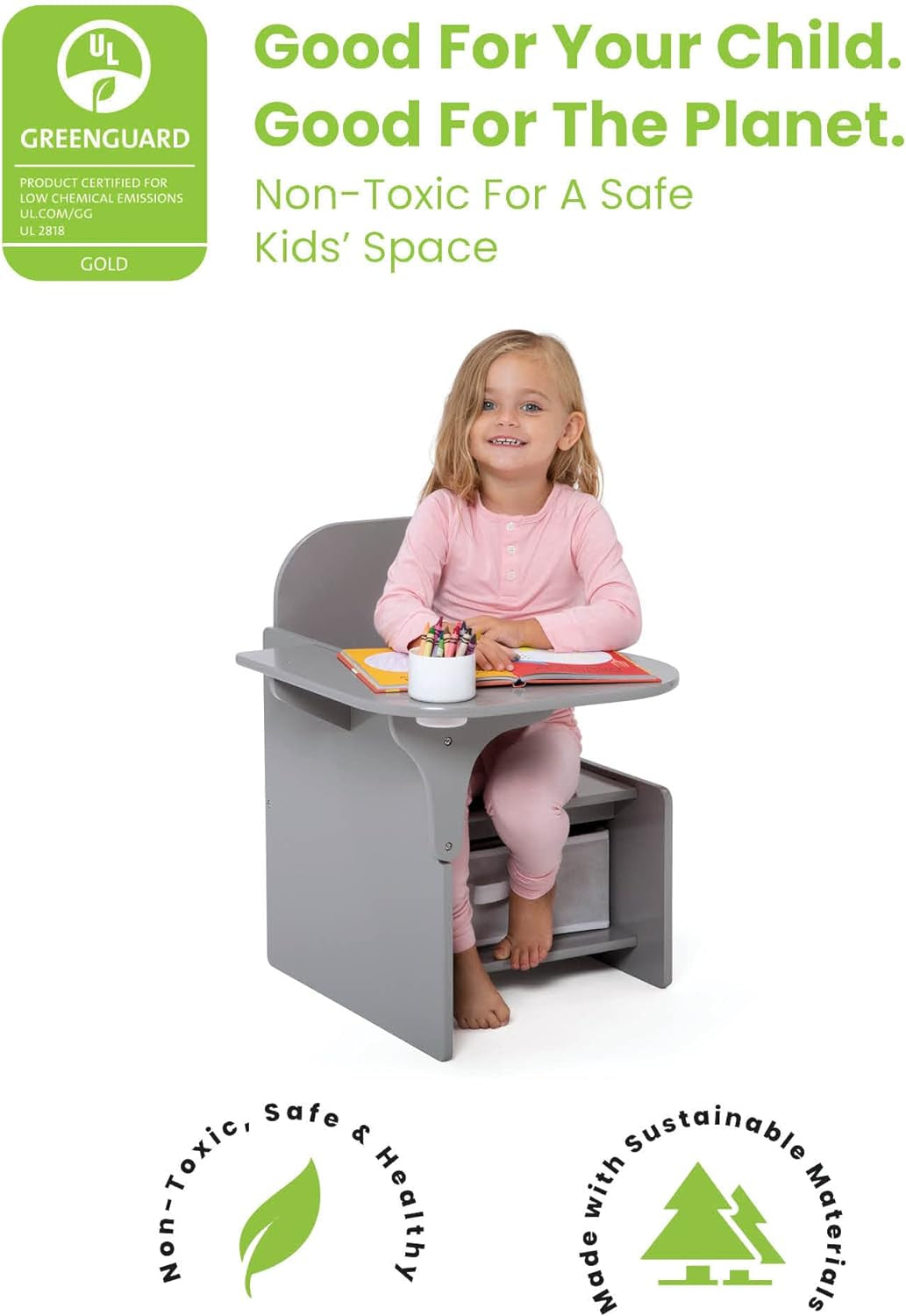 Mysize Chair Desk with Storage Bin, Grey-3