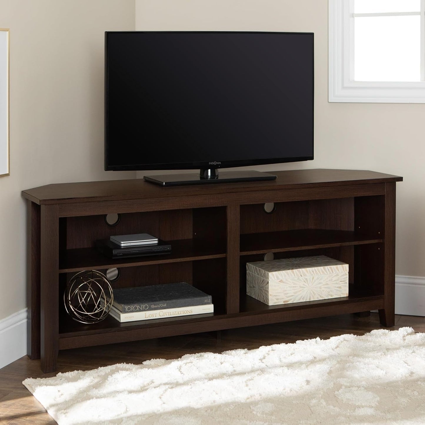Maxwell Classic 2 Shelf Corner TV Stand for Tvs up to 65 Inches, 58 Inch, Espresso-2