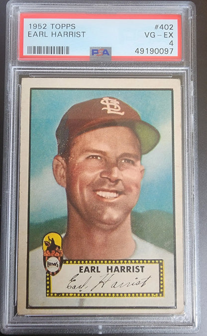 1952 Topps baseball card of Earl Harrist graded PSA 4 showcasing St. Louis Browns player
