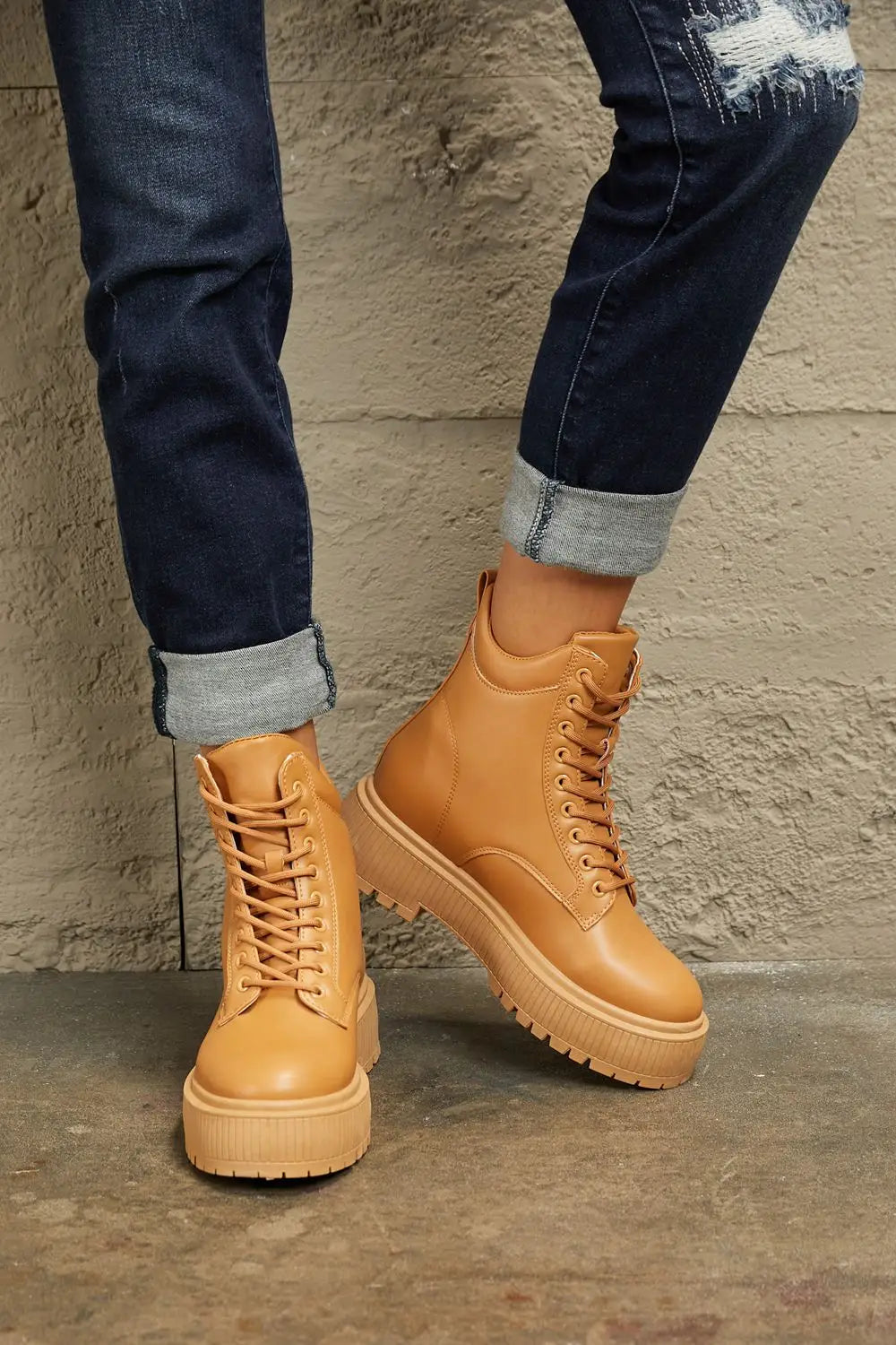 East Lion Corp Platform Combat Boots - Caramel / 6