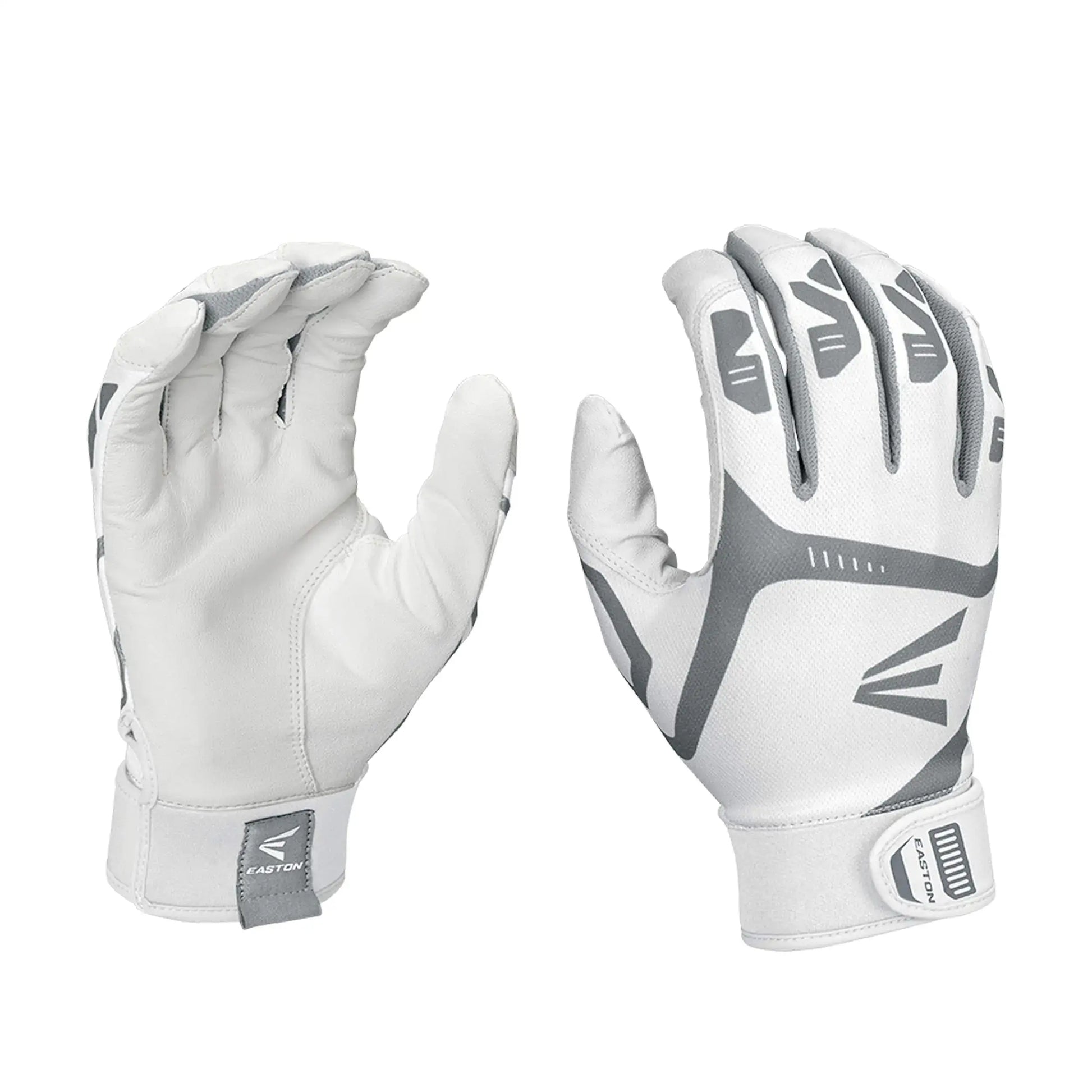 Pair of Easton Gametime batting gloves in white/grey for youth large size
