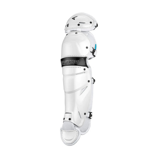 White Easton JEN SCHRO fast pitch catchers leg guards with knee padding for softball