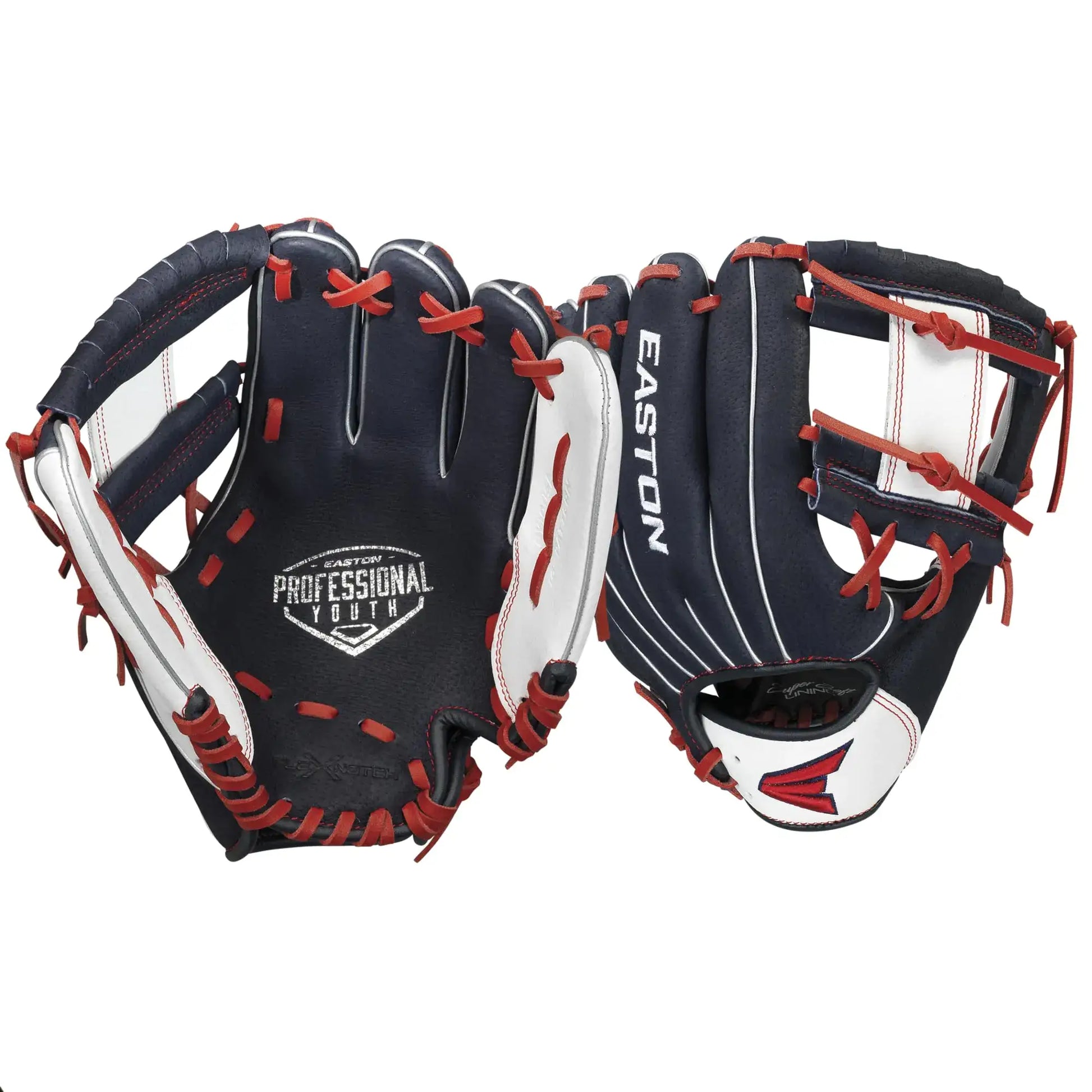 Easton Professional Youth Baseball Glove with Red Laces, Navy/White, 10 Inch LHT