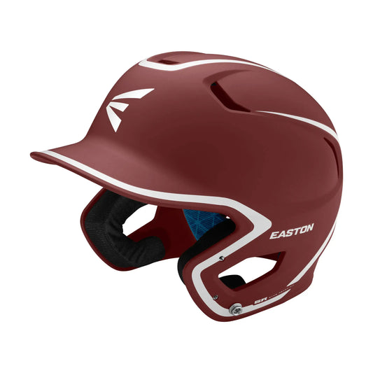 Maroon baseball batting helmet with white accents from Easton Z5 2.0 series