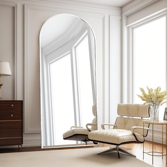 76"X34" Arch Full Length Mirror, Floor Length Hanging or Leaning, Body Mirror with Stand or Wall Mounted, Arched-Top Aluminum Frame for Bedroom (White)-0