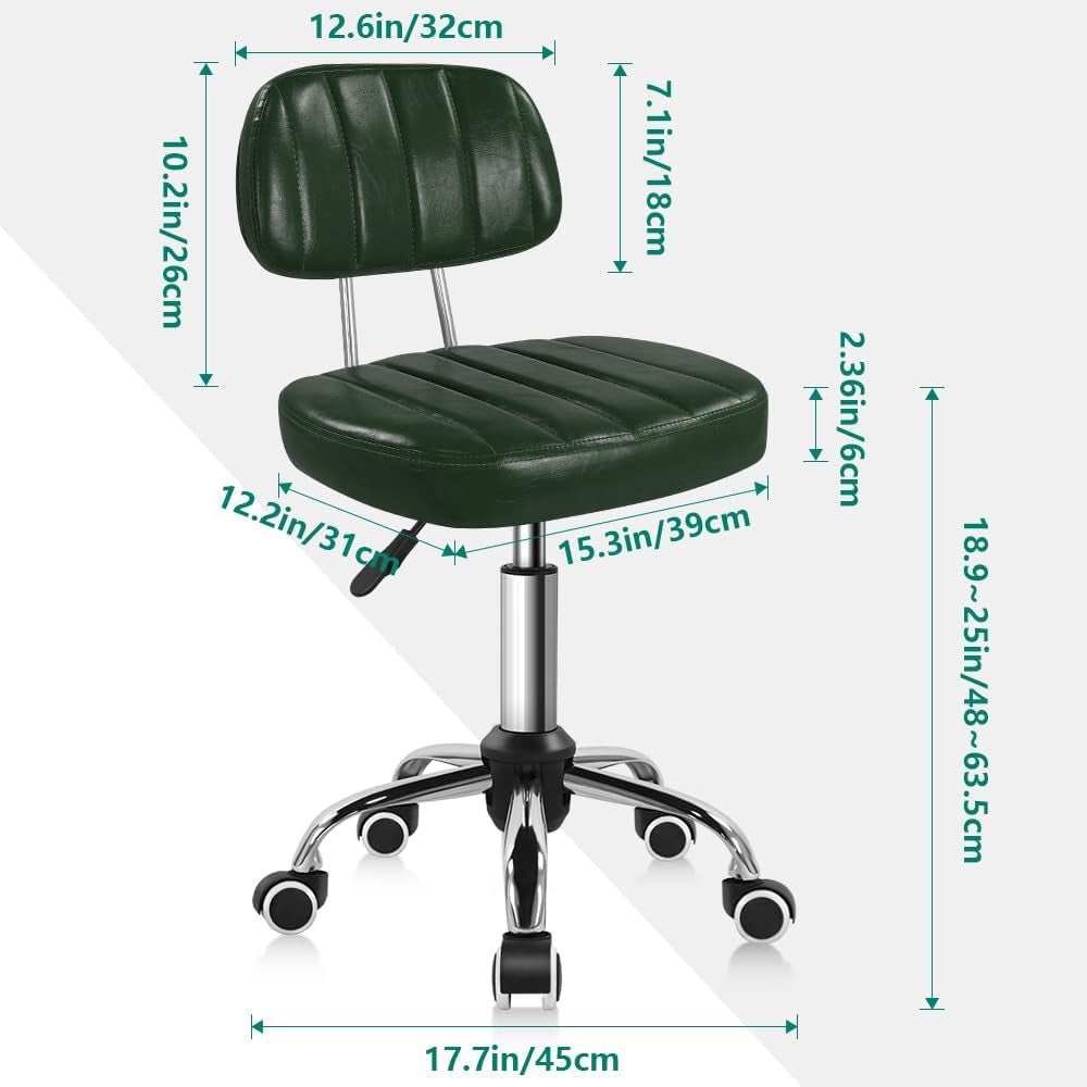 Square Swivel Stool with Wheel for Work SPA Shop Massage Height-Adjustable and Cost-Effective Rolling Stool Chair with Back (Green)-1