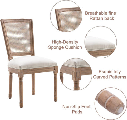 Farmhouse Dining Room Chairs Set of 4, French Dining Chairs with Square Rattan Back, Solid Wood Legs, French Bistro Chairs for Dining Room/Living Room/Kitchen/Restaurant-3