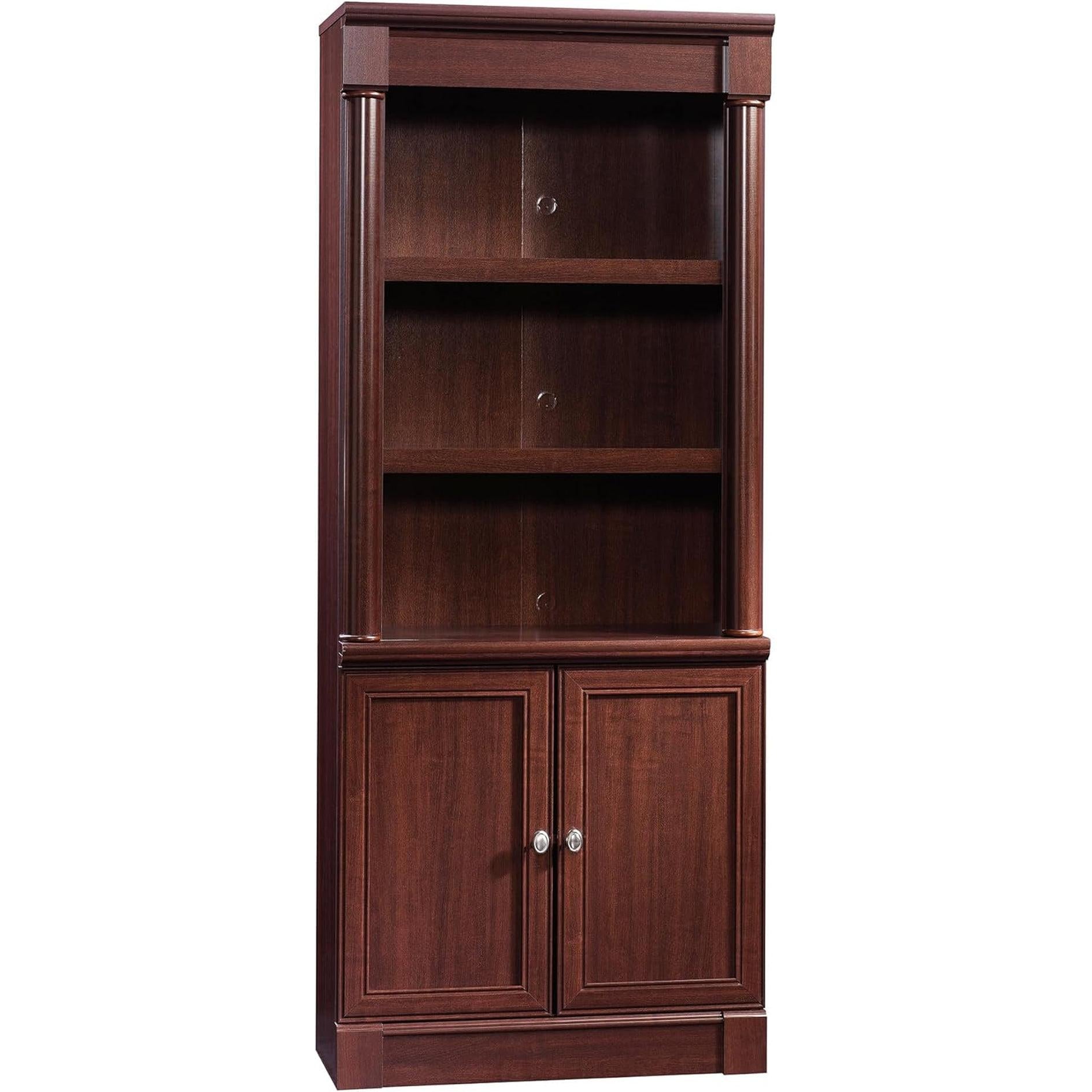 Palladia Book Shelf, Bookshelf with Storage, Library Bookcase with Doors and Adjustable Shelves, L: 29.37" X W: 13.90" X H: 71.85", Select Cherry-0