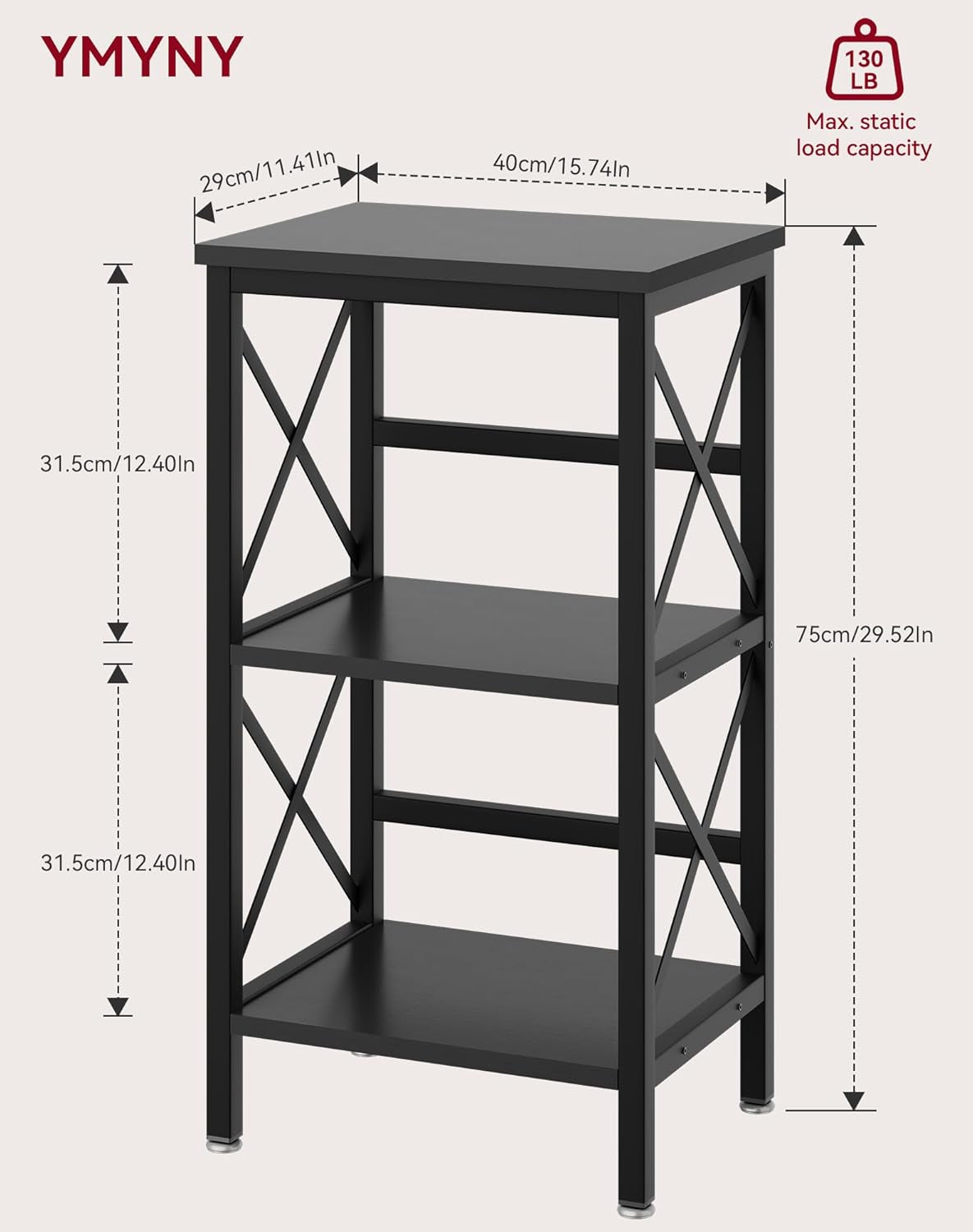 3 Tiers Bookcase, Industrial Metal Bookshelf with Side Fence, Storage Organizer for Living Room, Home Office, Bedroom, Display Racks, Sofa Side Table, 29.5 * 15.75 * 11.4", Black UHST008B-2