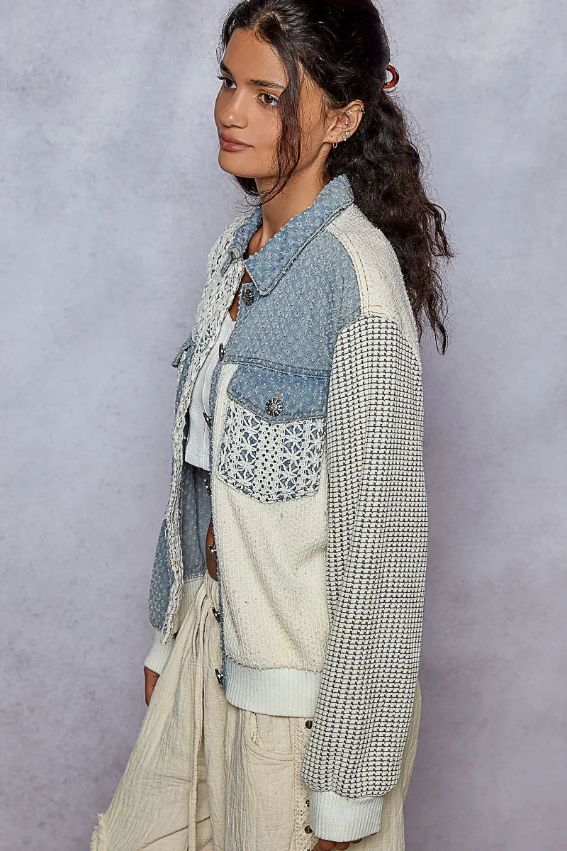 POL Lace Details Button Up Jacket with Chest Pockets