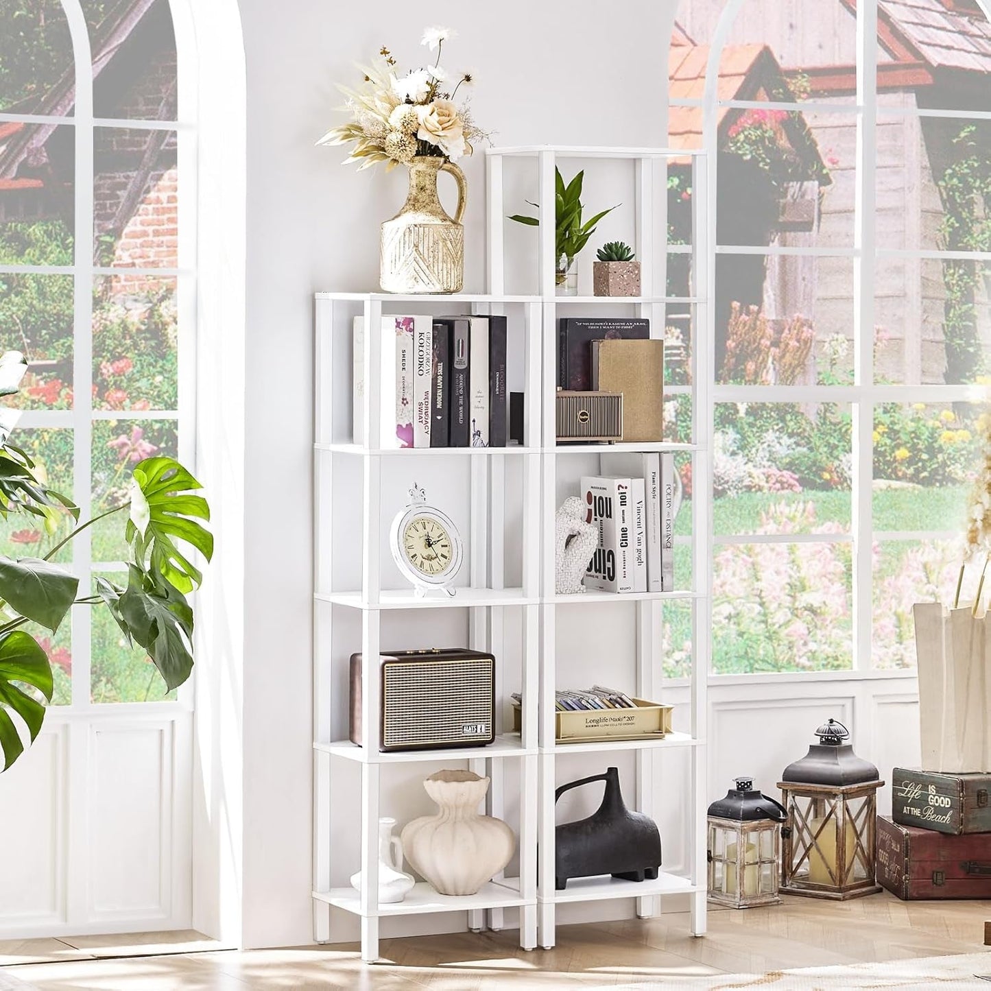 66In Tall Bookshelf 6-Tier Small Narrow Bookcase, Skinny Book Shelf for Small Space, Farmhouse Slim Shelf with Storage, Wood Freestanding Display Thin Bookshelves for Living Room, Office, White-3