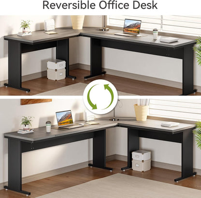 83" Gray Farmhouse L Desk File Cabinet-4