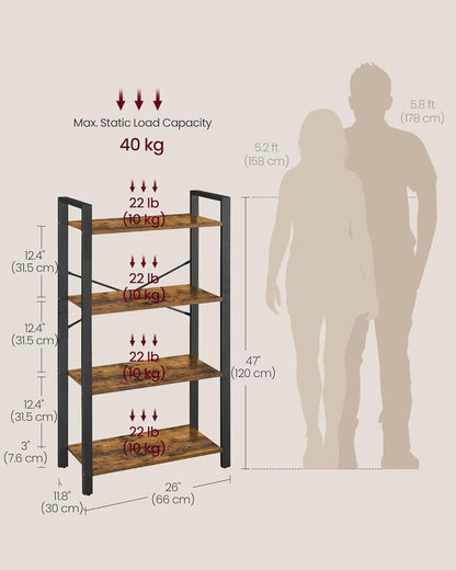 Four Tier Bookshelf Steel Frame 11.8 X 26 X 47 Rustic Brown-2