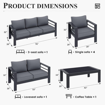 Aluminum Patio Furniture Set, 7 Piece Metal Outdoor Furniture Set, Patio Furniture Set with Waterproof Covers for Backyard Garden（Grey）-4