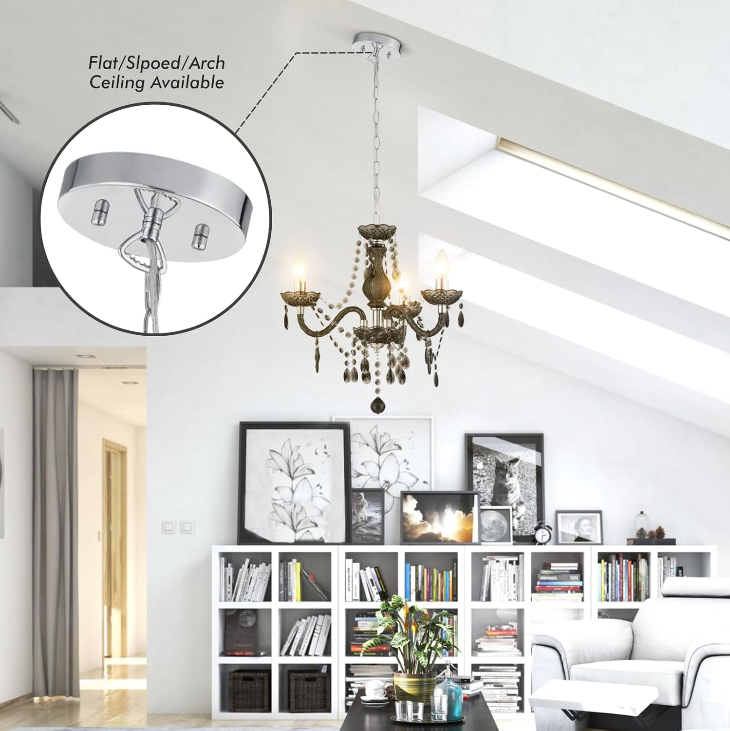 Black Small CrystalChandelier Dimmable 3 Light Pendant-4