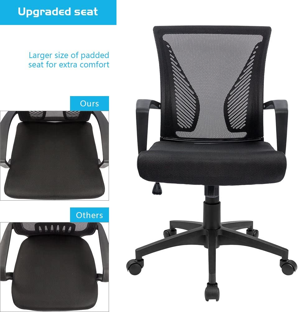 Office Chair Mid Back Swivel Lumbar Support Desk Chair, Computer Ergonomic Mesh Chair with Armrest (Black)-3