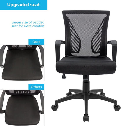 Office Chair Mid Back Swivel Lumbar Support Desk Chair, Computer Ergonomic Mesh Chair with Armrest (Black)-3