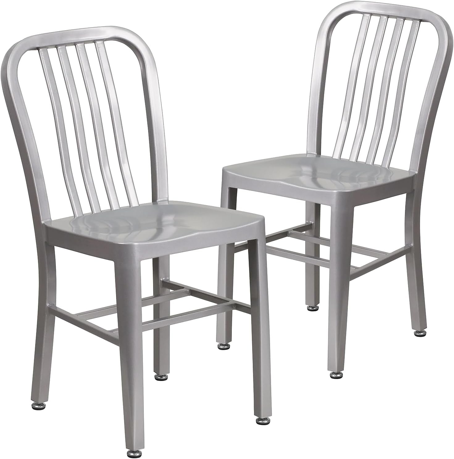 Gael Indoor/Outdoor Modern Metal Dining Chairs, Commercial-Grade Galvanized Steel Restaurant Chairs, Set of 2, Silver-0