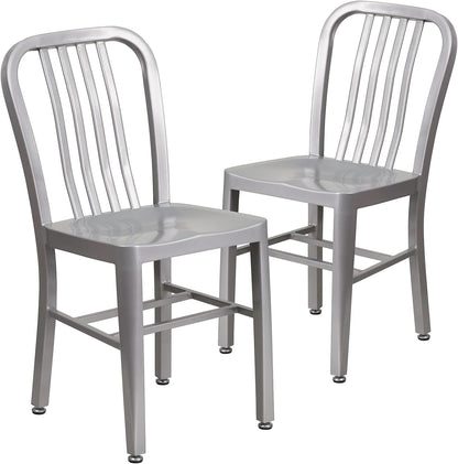 Gael Indoor/Outdoor Modern Metal Dining Chairs, Commercial-Grade Galvanized Steel Restaurant Chairs, Set of 2, Silver-0