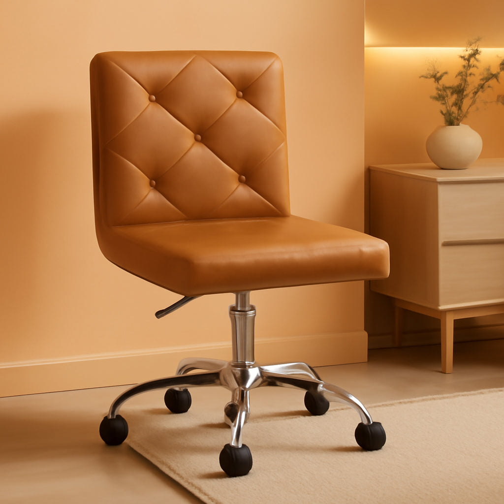 PU Leather Mid-Back Armless Desk Chair Adjustable Height 360° Rolling Swivel for Home Office Work-0