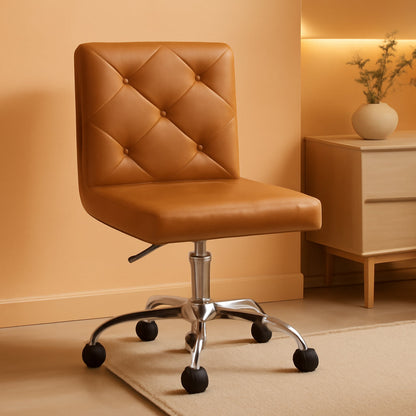 PU Leather Mid-Back Armless Desk Chair Adjustable Height 360° Rolling Swivel for Home Office Work-0