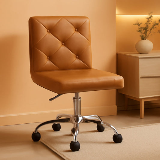 PU Leather Mid-Back Armless Desk Chair Adjustable Height 360° Rolling Swivel for Home Office Work-0