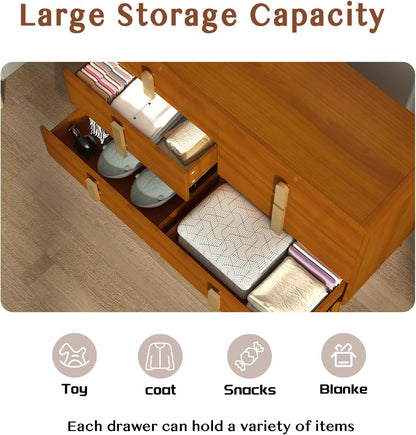 6 Drawer Dresser, Mid Century Modern Dresser with Storage, Wide Chest of Drawers, Dresser TV Stand with Metal Handles,Large Wood Drawer Organizer for Bedroom,Living Room,Hallway,Cherry-4