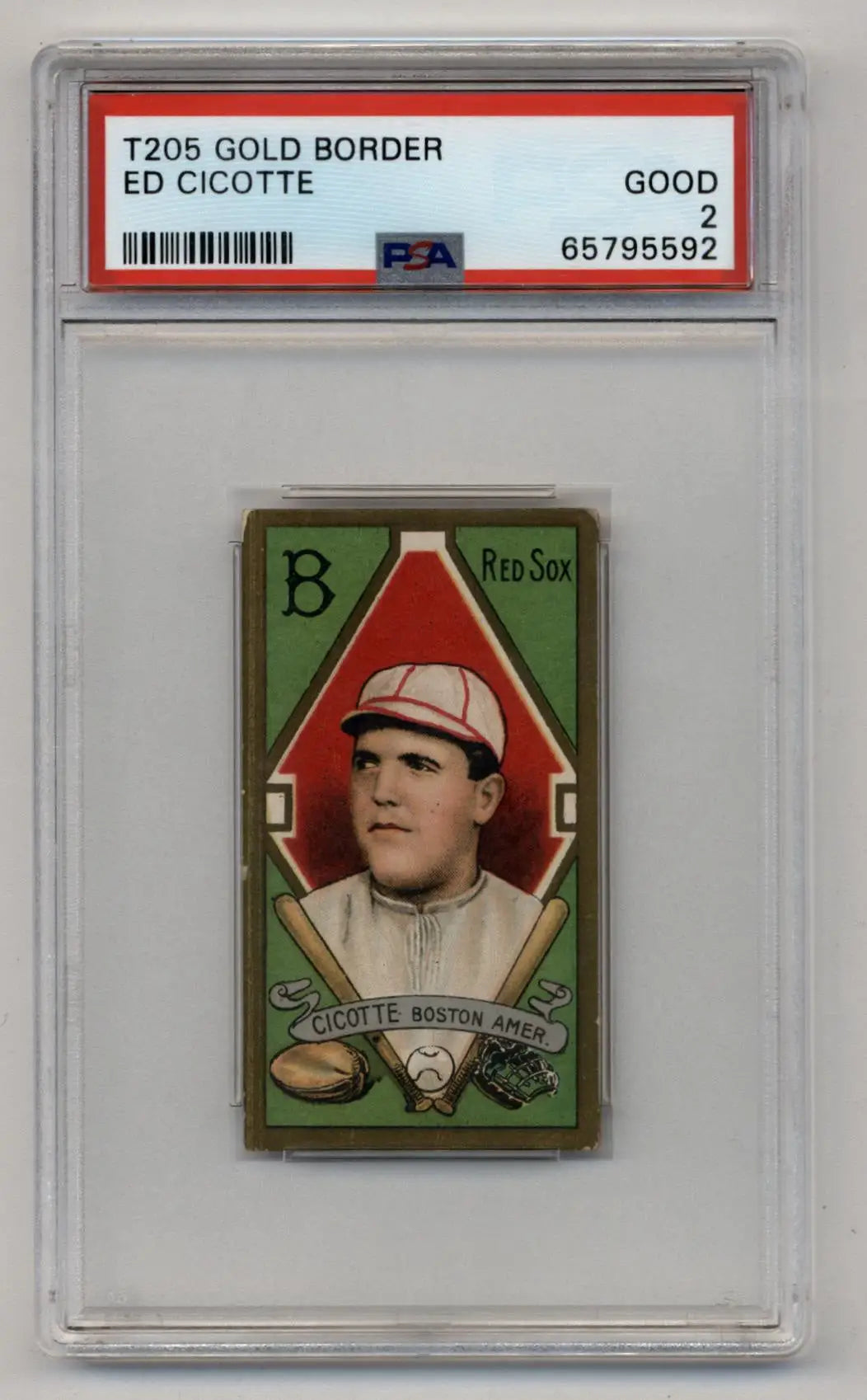 Ed Cicotte T205 Gold Border PSA 2 Good baseball card featuring Boston Red Sox player