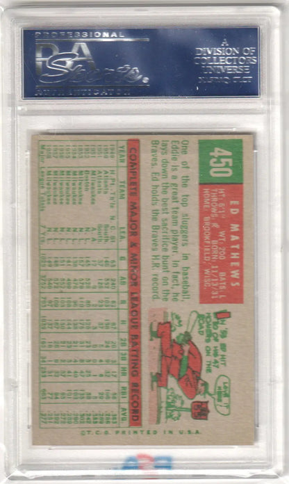 Graded Eddie Mathews 1959 Topps baseball card from Columbia Hobby with PSA 7 NM grade