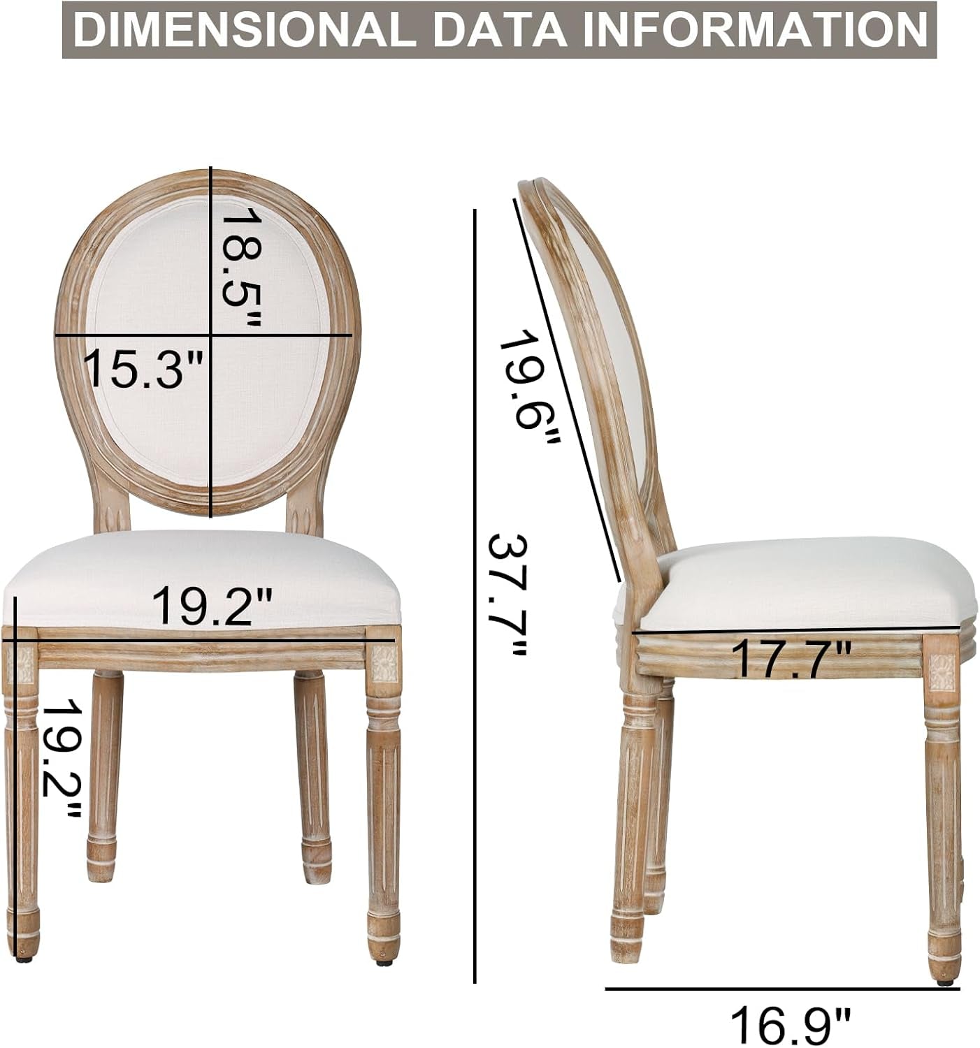 Dining Chairs Set of 2 Beige Fabric Square Back with Solid Wood Legs and Frame for French Country Kitchen Dining Room-2