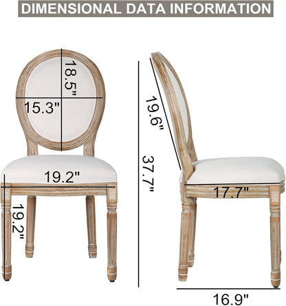 Dining Chairs Set of 2 Beige Fabric Square Back with Solid Wood Legs and Frame for French Country Kitchen Dining Room-2
