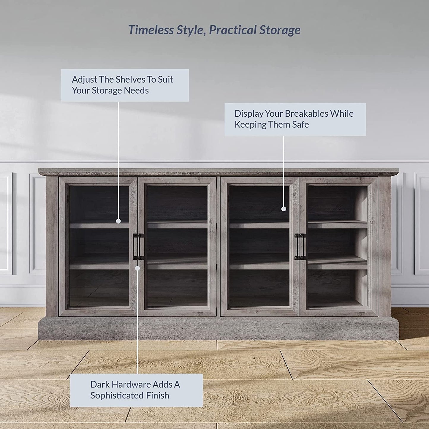 Gray Wash Sideboard with Glass Display Cabinet-3