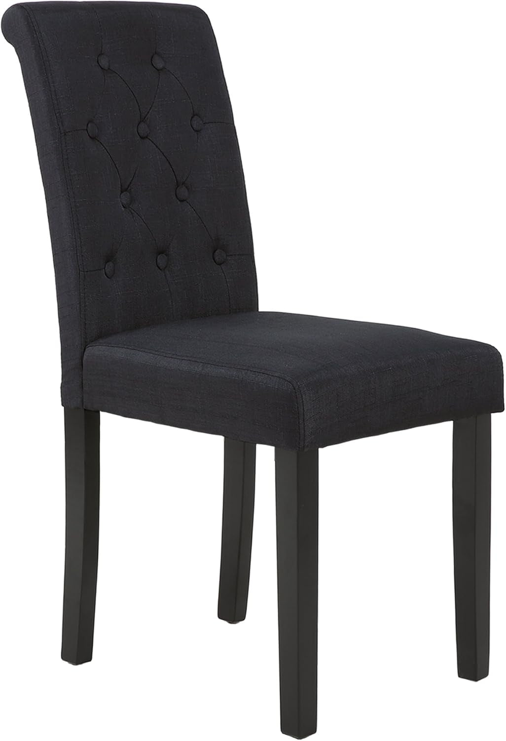 Set of 2 Upholstered Fabric Dining Chairs with Button-Tufted Details (Black)-4
