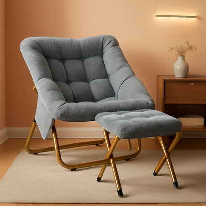 ExtraLarge Grey Ultrasoft FauxFur Saucer Chair Foldable-0