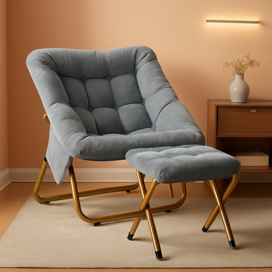 ExtraLarge Grey Ultrasoft FauxFur Saucer Chair Foldable-0