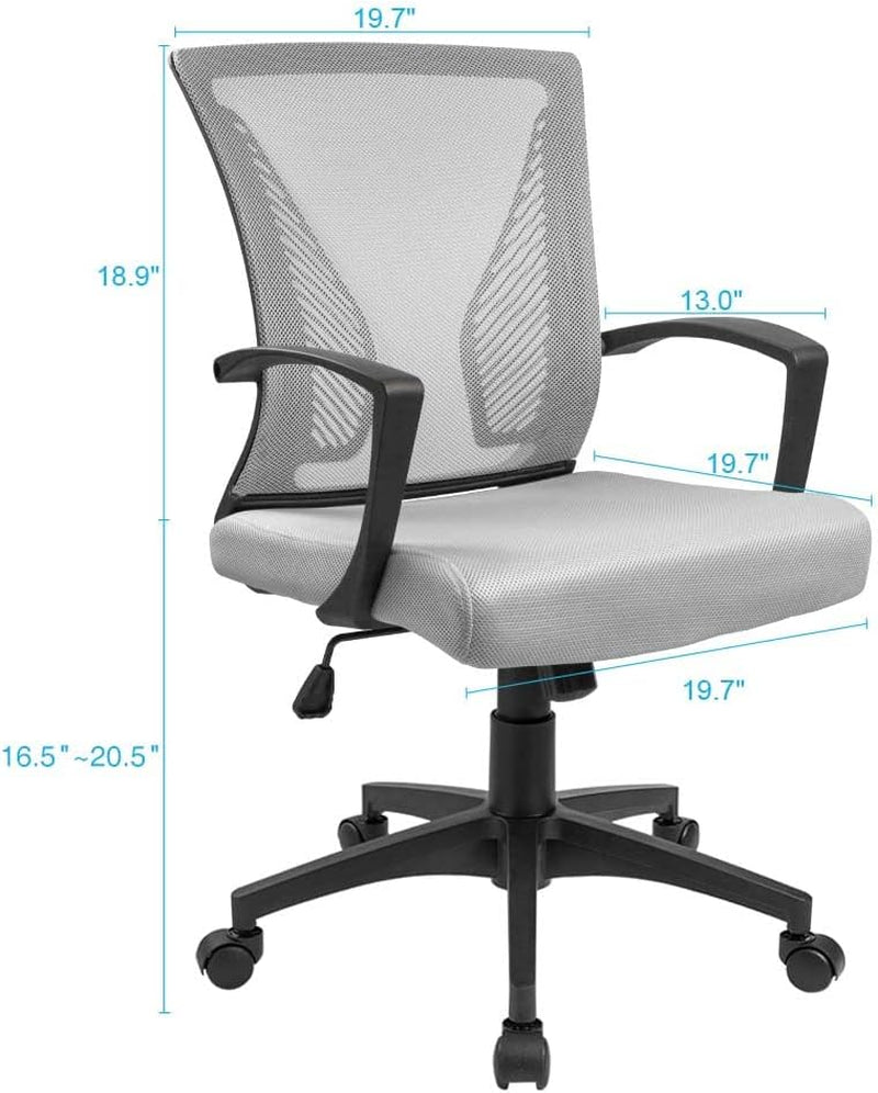 Office Chair Mid Back Swivel Lumbar Support Desk Chair, Computer Ergonomic Mesh Chair with Armrest (Gray)-2