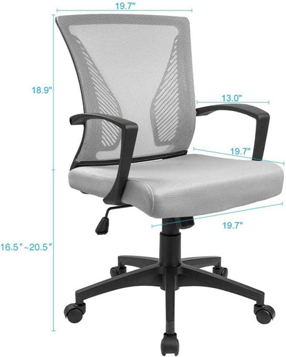 Office Chair Mid Back Swivel Lumbar Support Desk Chair, Computer Ergonomic Mesh Chair with Armrest (Gray)-2