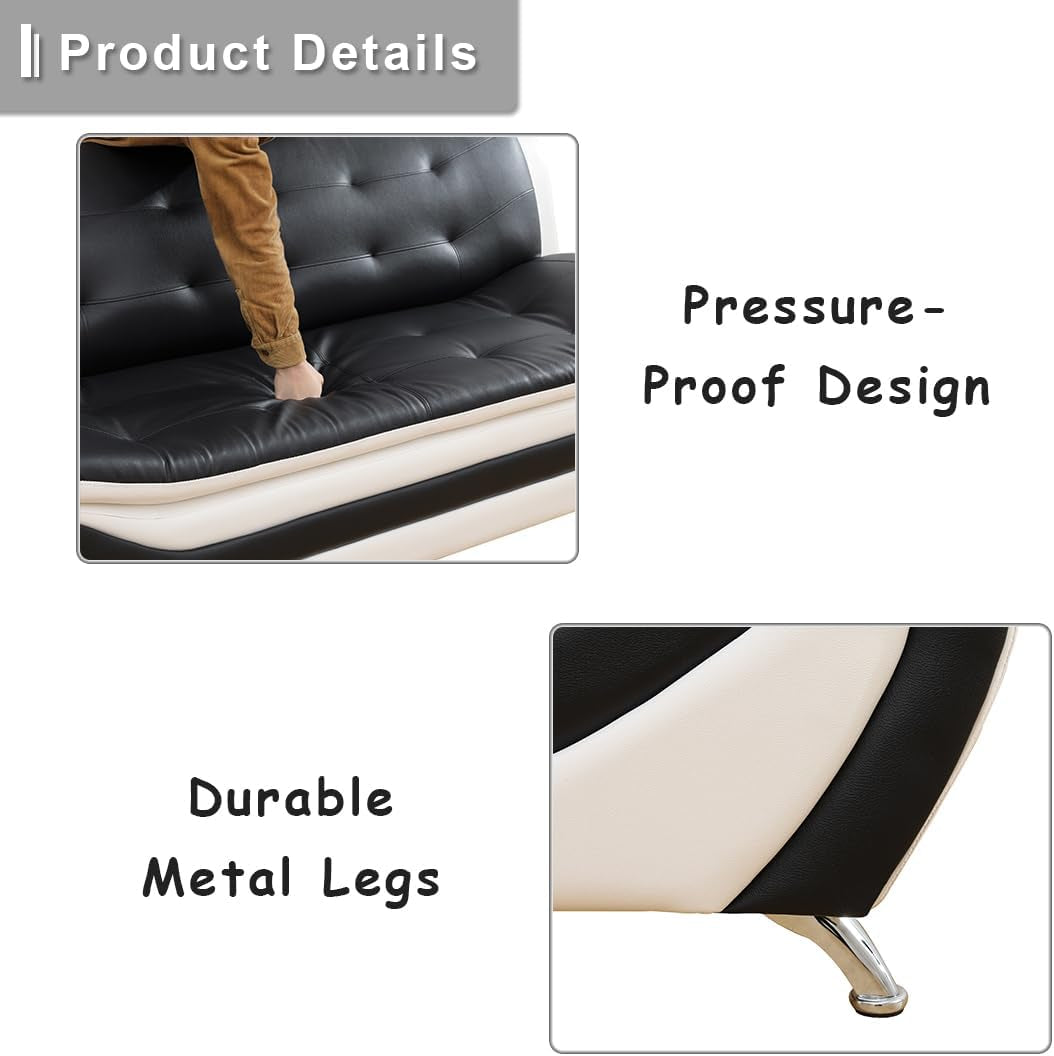 Living Room Sofa Set Leather Couch and Loveseat for Living Room, Living Room Couch Set, Sofa for Bedroom, Apartment, Living Room Furniture Sets (Black&White, Sofa+Loveseat)-4