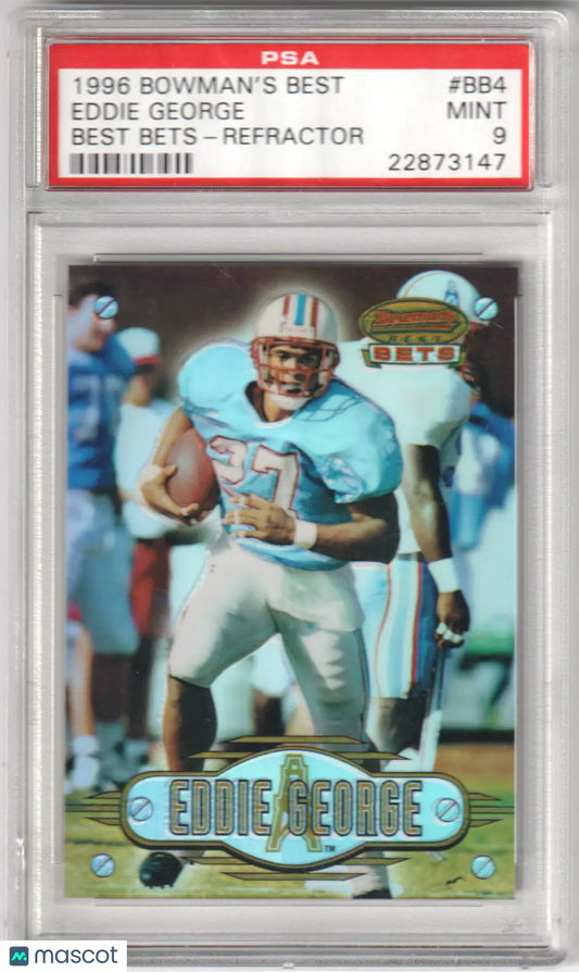 PSA graded 1996 Bowman’s Best Eddie George BB4 Refractor football card from Columbia Hobby