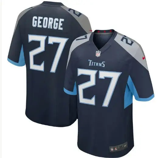 Navy and light blue Tennessee Titans Eddie George throwback game jersey with 27